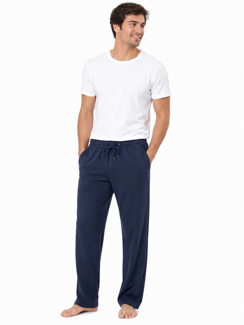 Men's Elastic Waist Wide Leg Sweatpants Dark Navy Sz M